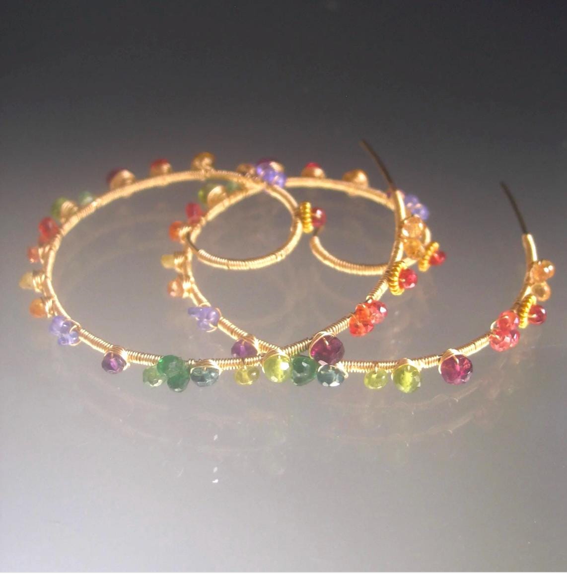 Gemstone 14k Gold Filled Spiral Hoops