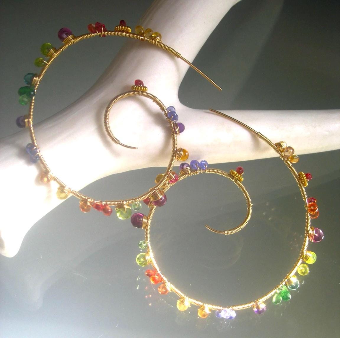 Gemstone 14k Gold Filled Spiral Hoops