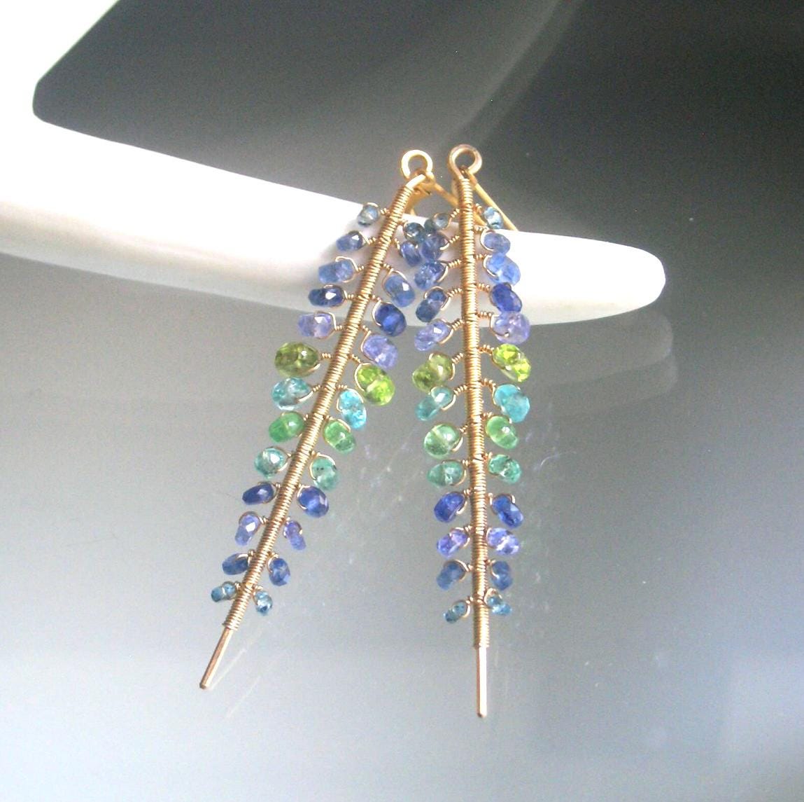 Linear Kyanite Branch Earrings in 14k Gold Fill w/ Lever Backs