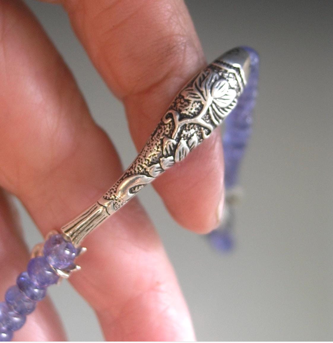 Tanzanite Sterling Koi Fish Bracelet w/ Lotus Charm