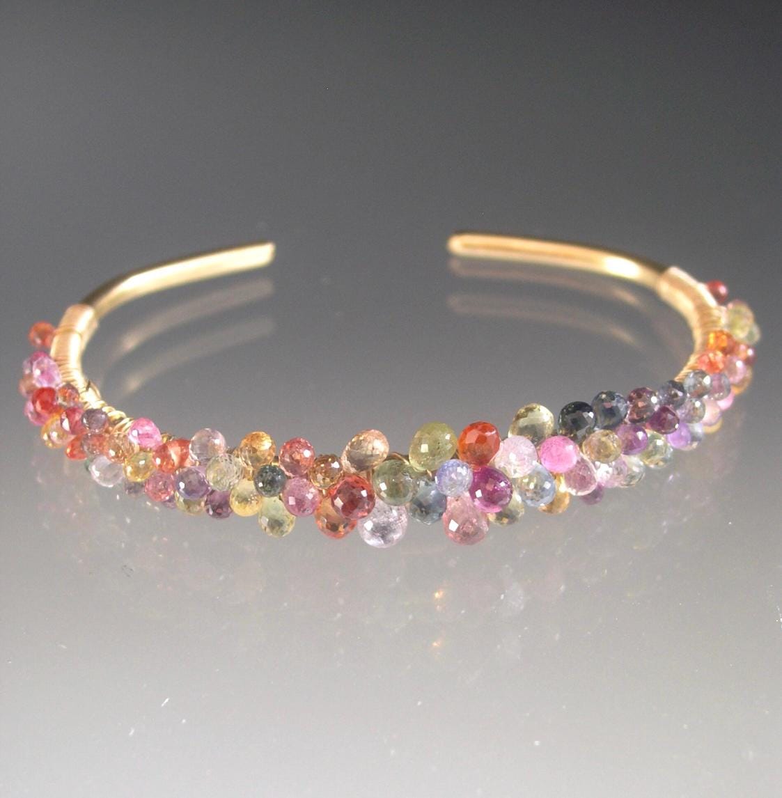 Multi Sapphire Encrusted Gold Filled Cuff