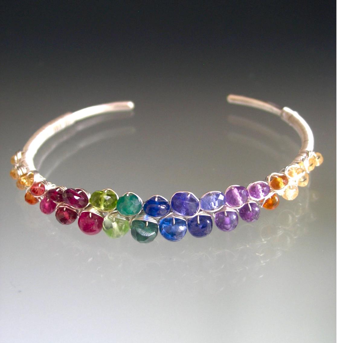 Rainbow Gemstone Sterling Silver Cuff