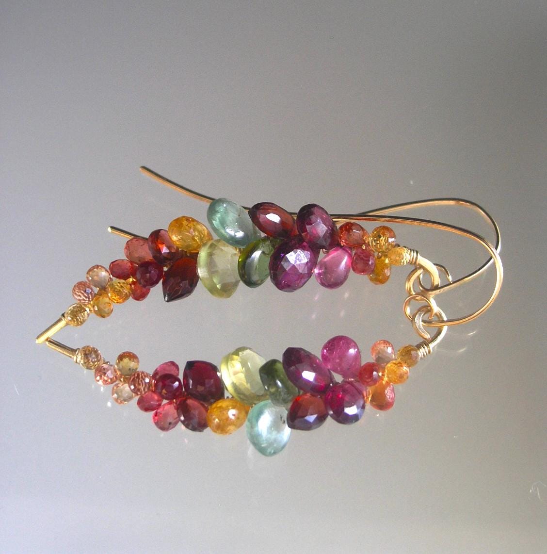 Multi Gemstone Encrusted Curved Earrings in 14k Gold Fill