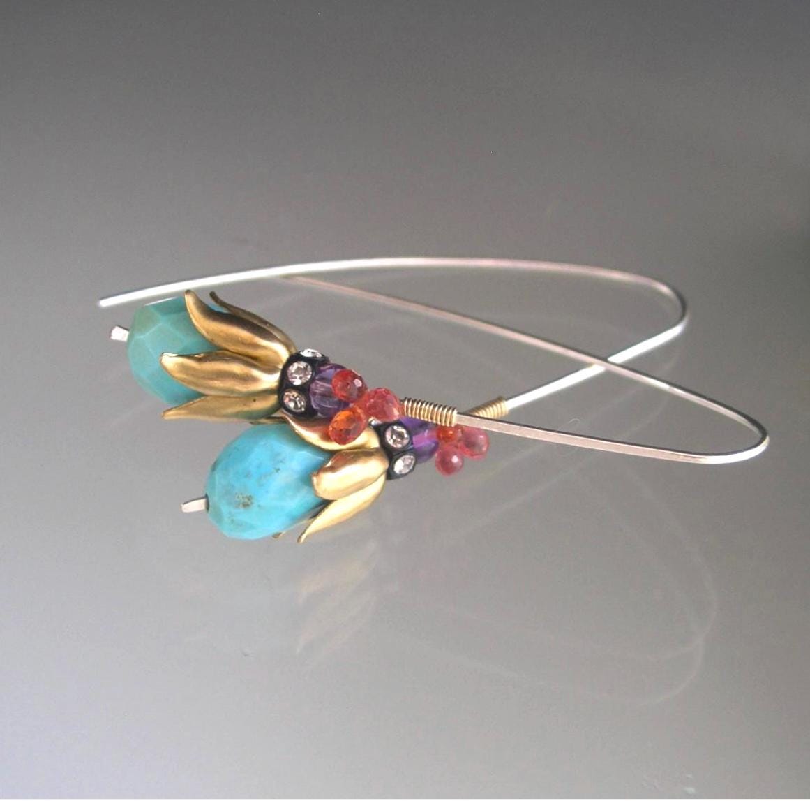 Turquoise Earrings Mixed Elements Earrings 2 1/8”