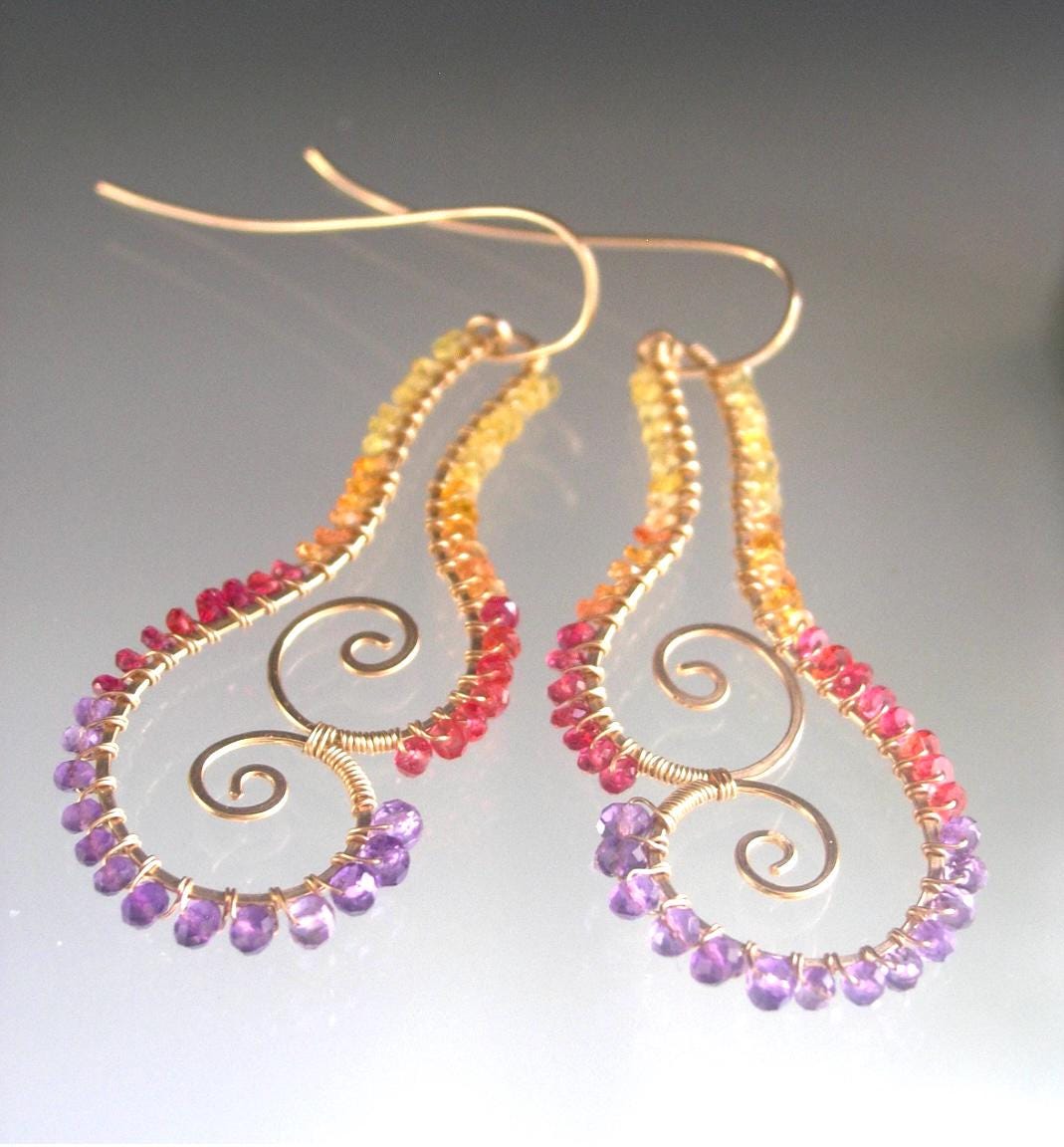 Sculptural Sapphire Amethyst 14k Gold Filled Earrings