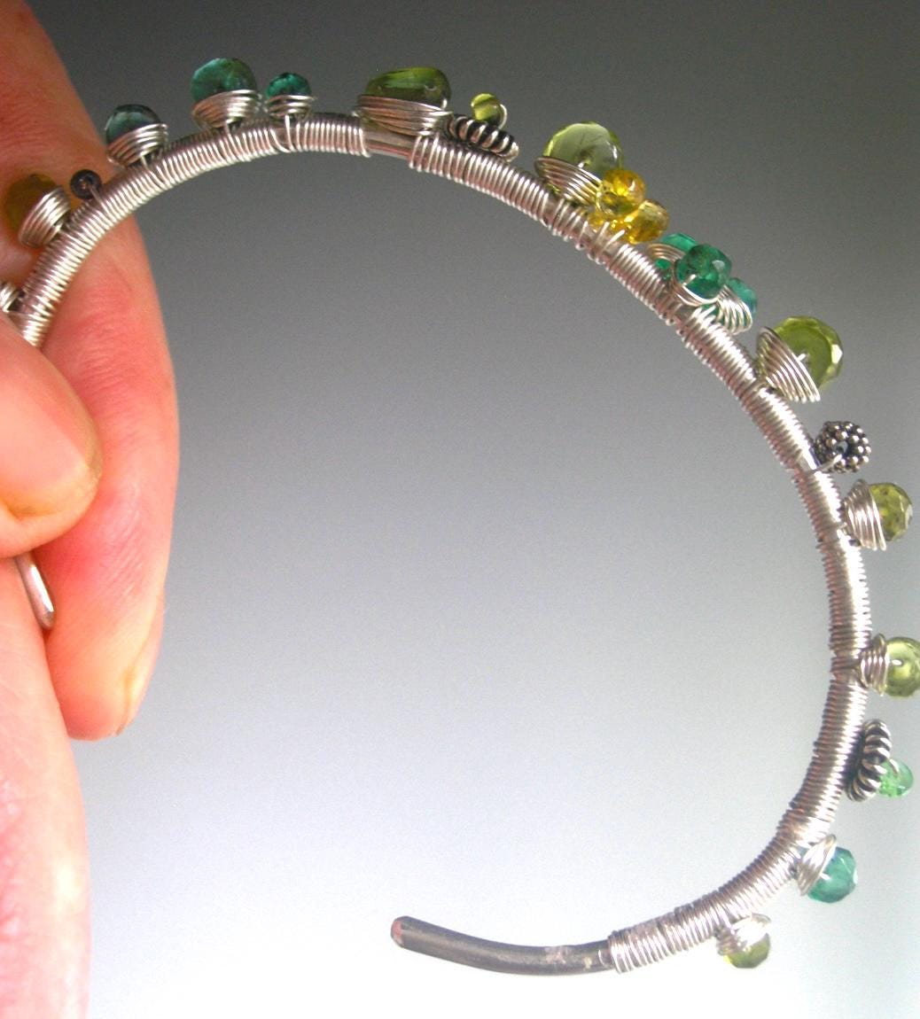 Multi Green Gemstone Sterling Cuff