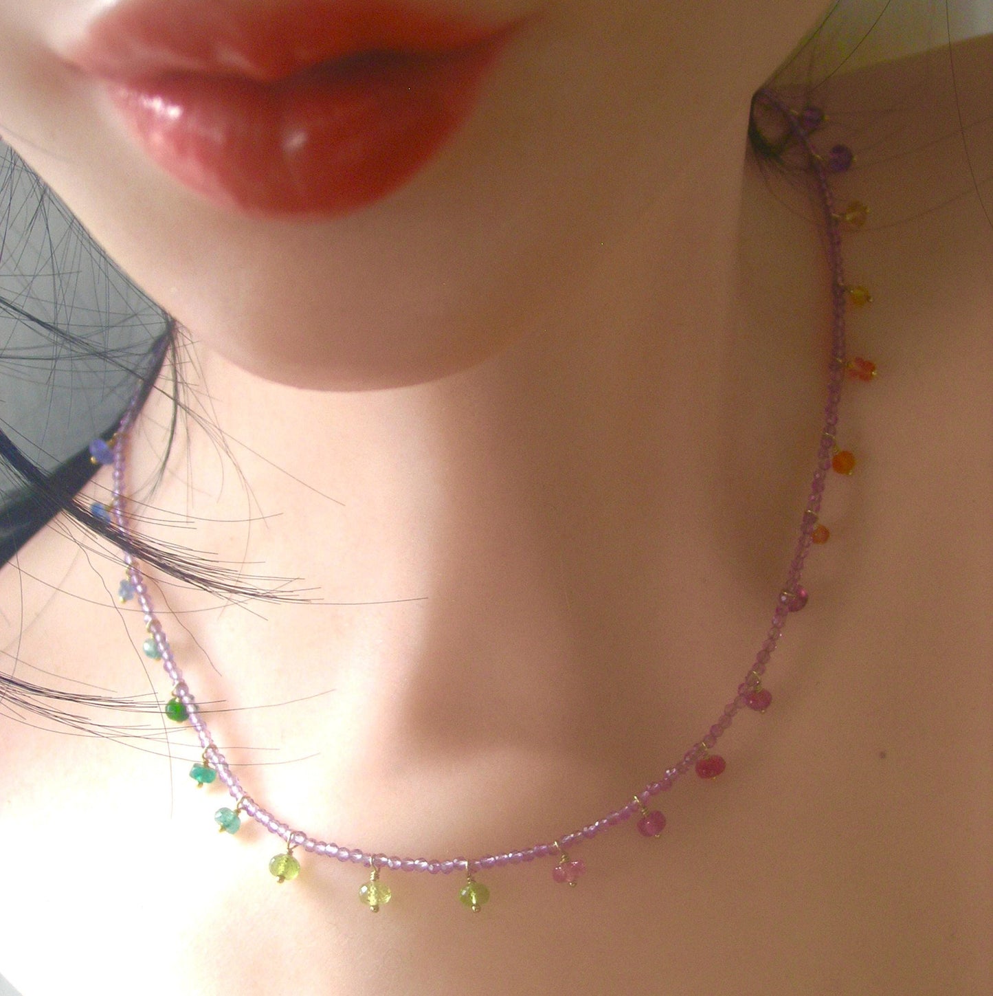 Amethyst Necklace w/ Multi Gemstone Confetti Fringe