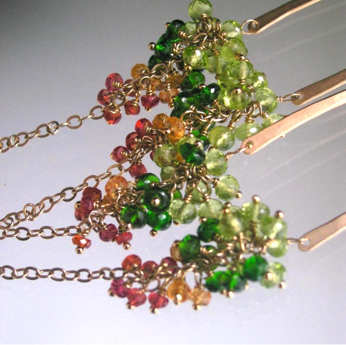 Peridot Sapphire Gemstone Tassel 14k Gold Filled Earrings