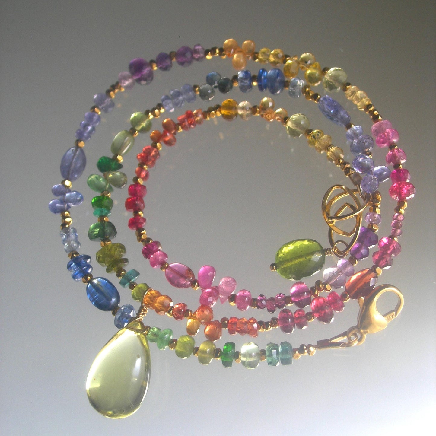 Colorful Multi Gemstone Necklace w/ Lemon Quartz Pendant