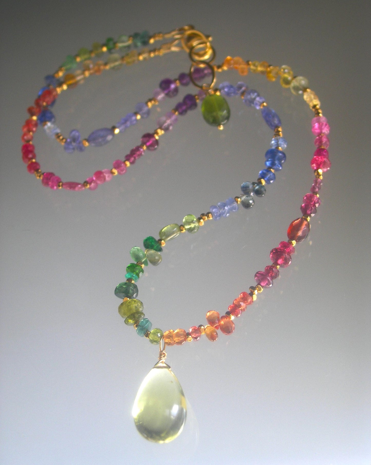 Colorful Multi Gemstone Necklace w/ Lemon Quartz Pendant