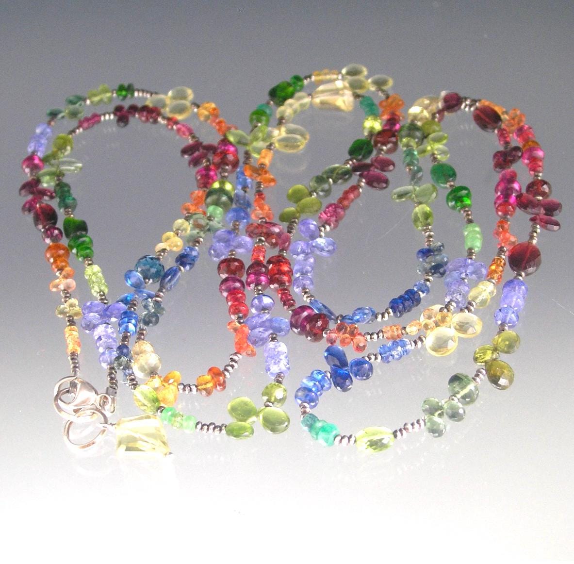 Multi Gemstone 60” Wraparound Necklace in Sterling Silver