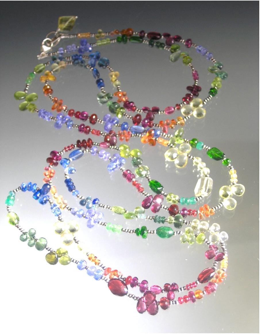 Multi Gemstone 60” Wraparound Necklace in Sterling Silver