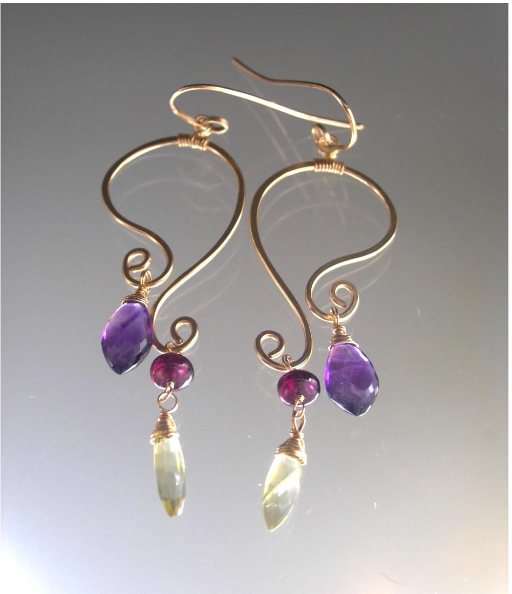 Sculptural Paisley Mobile Gemstone 14k Gold Filled Earrings
