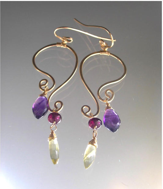 Sculptural Paisley Mobile Gemstone 14k Gold Filled Earrings