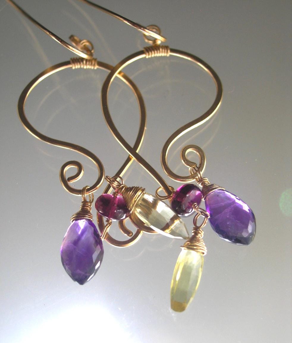 Sculptural Paisley Mobile Gemstone 14k Gold Filled Earrings