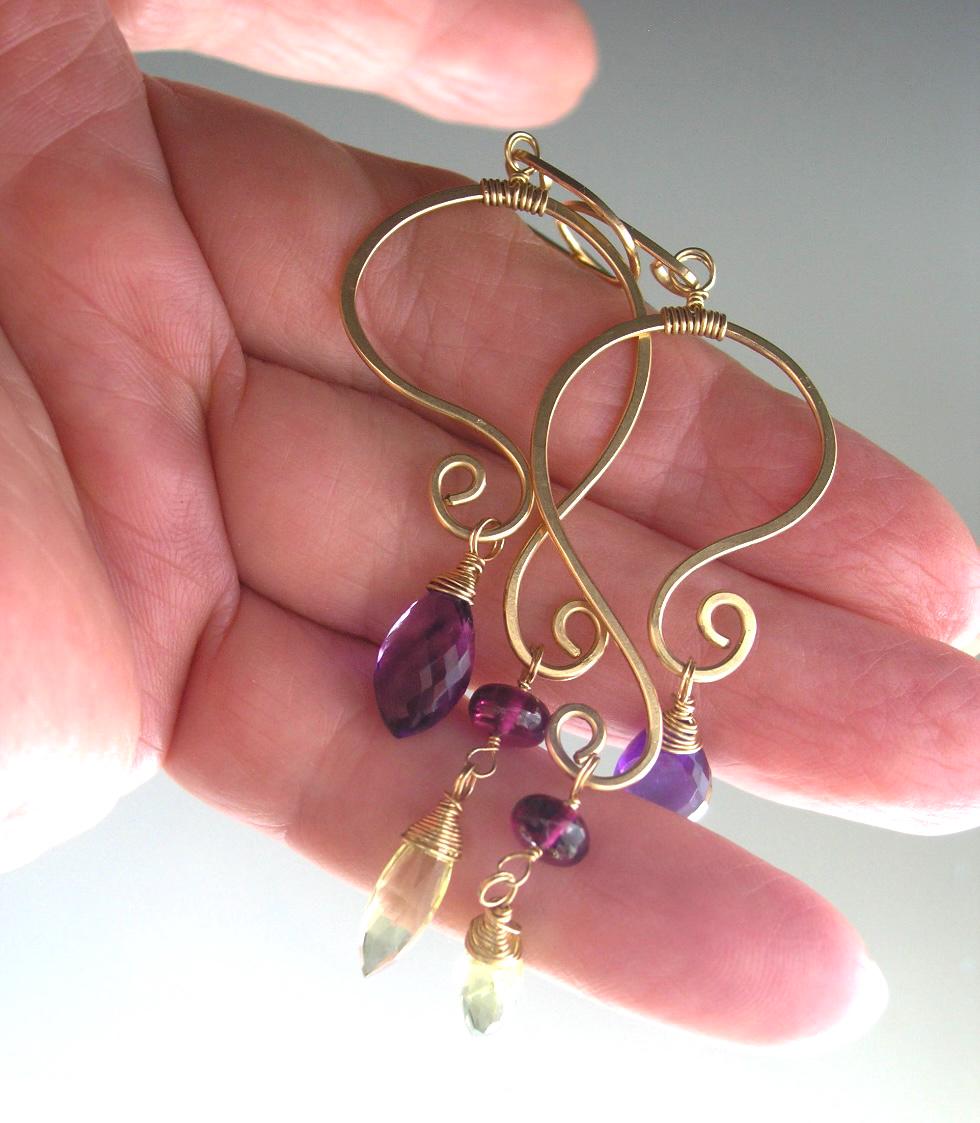 Sculptural Paisley Mobile Gemstone 14k Gold Filled Earrings