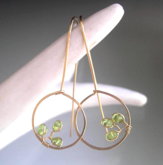 Peridot 14k Gold Filled Drop Hoops
