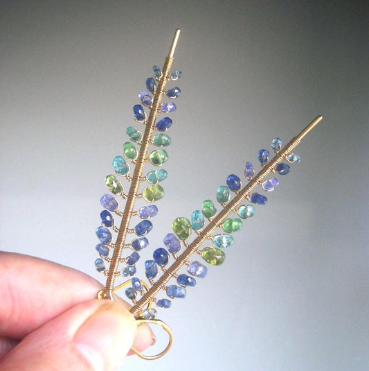 Linear Kyanite Branch Earrings in 14k Gold Fill w/ Lever Backs