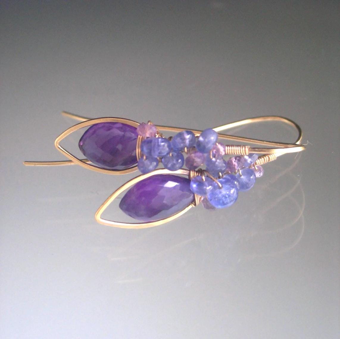 Amethyst Tanzanite 14k Gold Filled Earrings