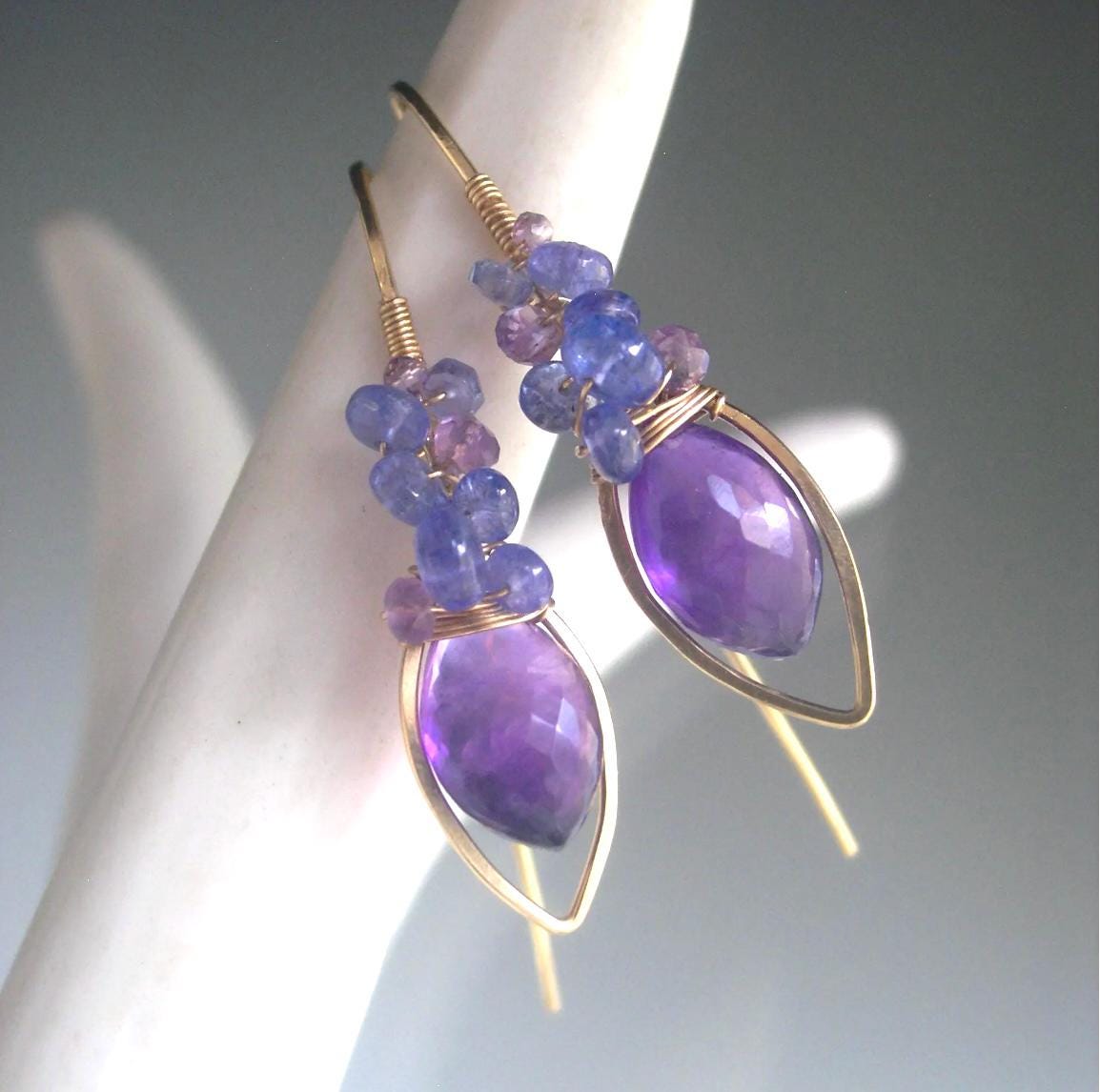 Amethyst Tanzanite 14k Gold Filled Earrings