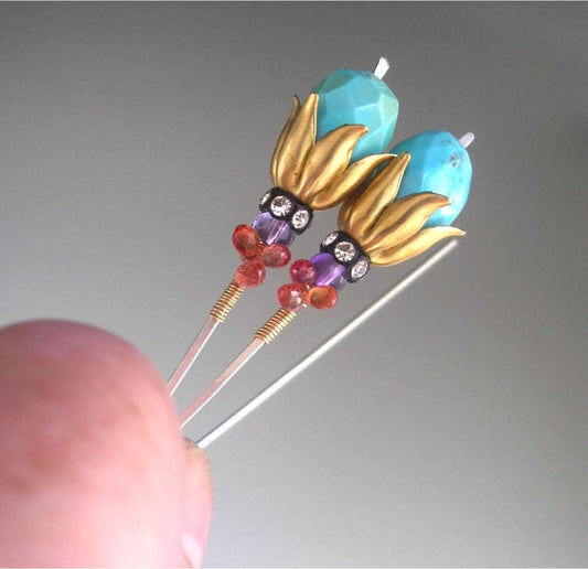 Turquoise Earrings Mixed Elements Earrings 2 1/8”