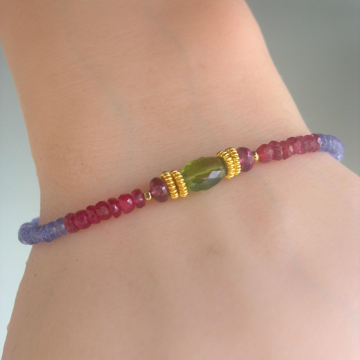 Tanzanite Vermeil Bracelet w/ Vesuvianite and Red Spinel