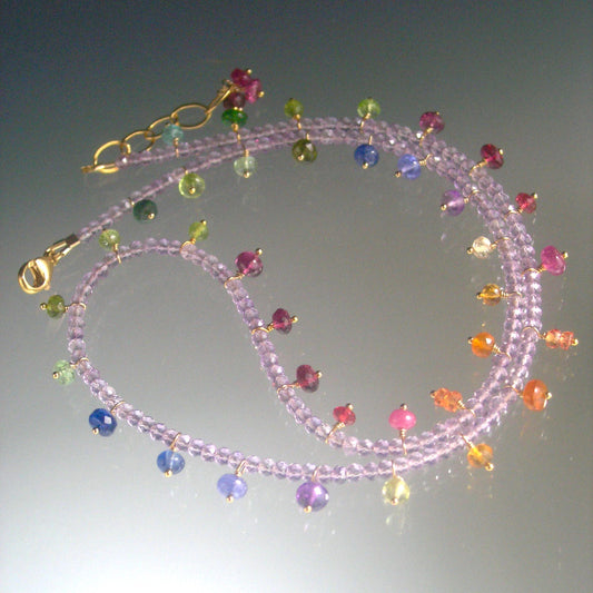 Amethyst Necklace w/ Multi Gemstone Confetti Fringe
