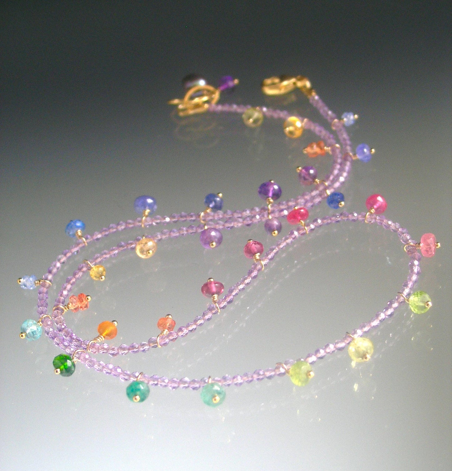 Amethyst Necklace w/ Multi Gemstone Confetti Fringe