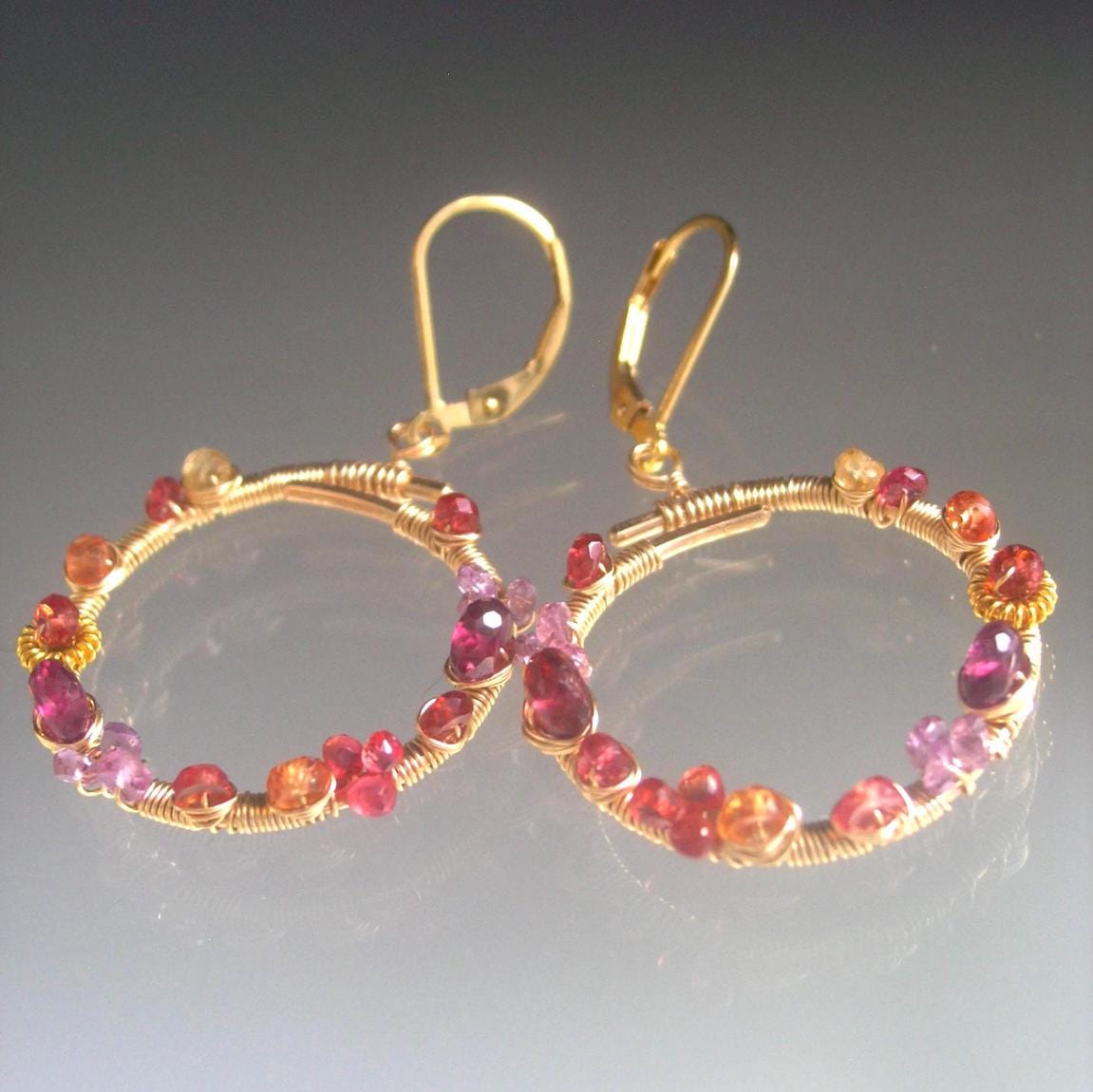 Small 14k Gold Filled Gemstone Hoops w/ Lever Backs