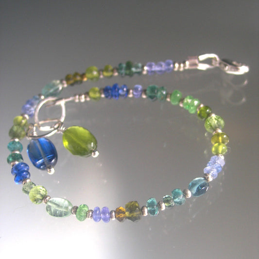 Green Blue Multi Gemstone Sterling Silver Bracelet