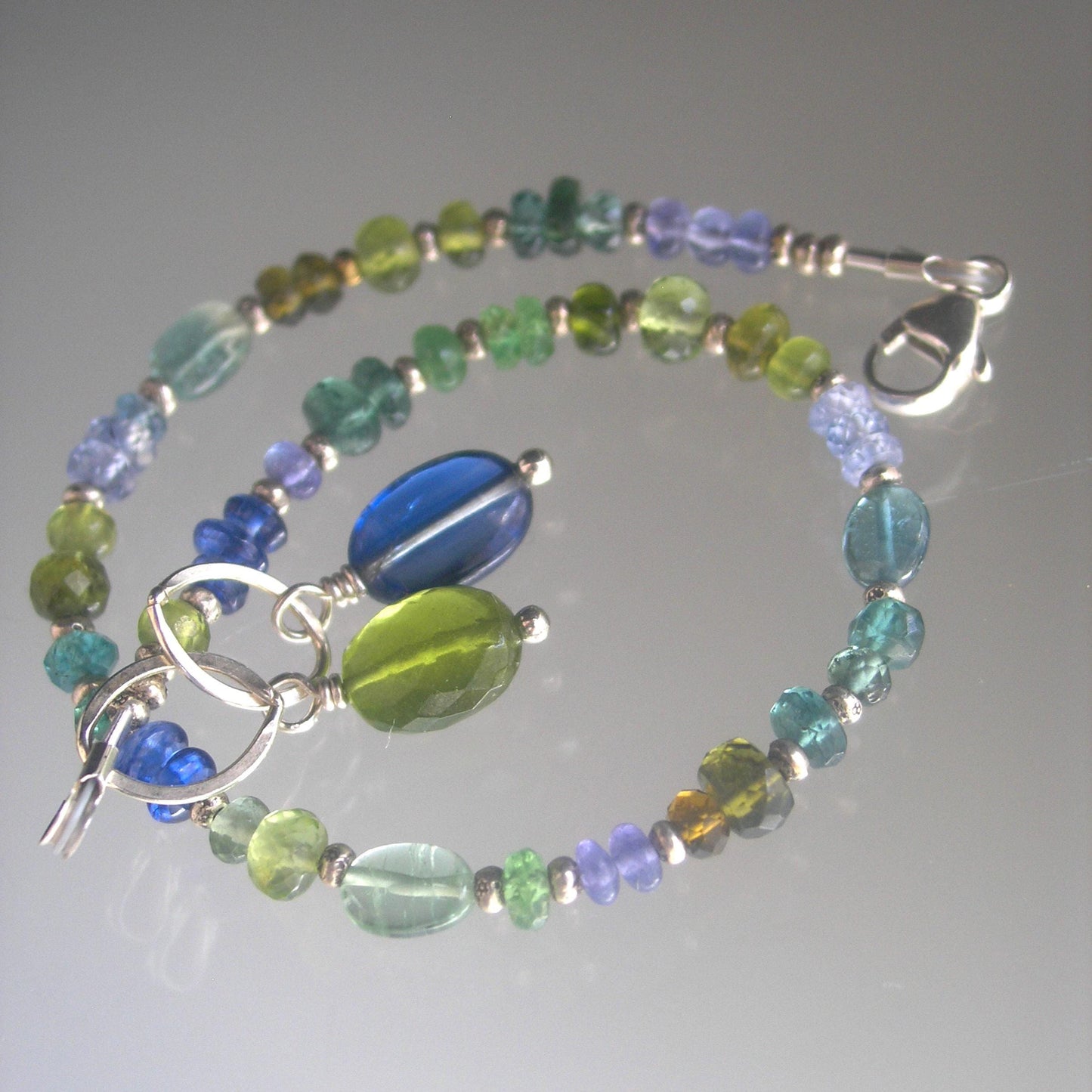 Green Blue Multi Gemstone Sterling Silver Bracelet