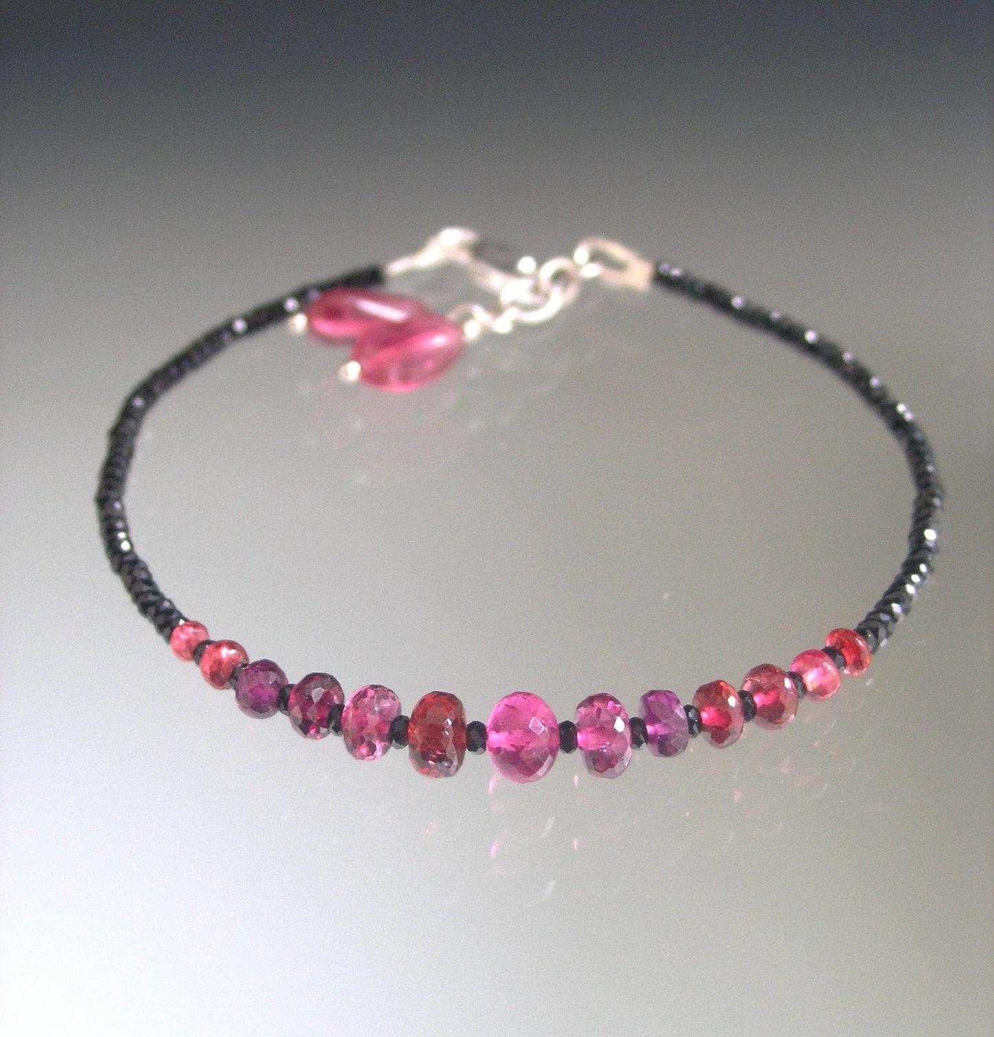 Pink Black Beaded Gemstone Bracelet