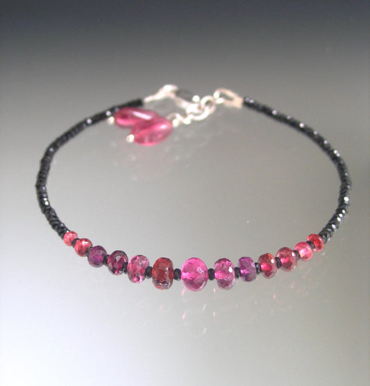 Pink Black Beaded Gemstone Bracelet