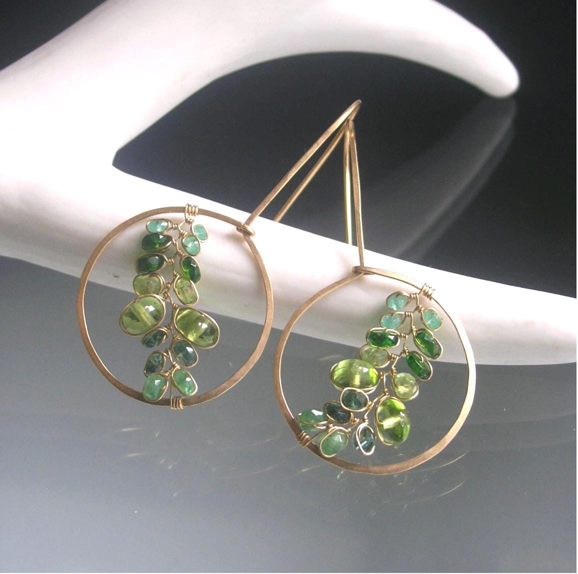 Peridot 14k Gold Filled Drop Hoop Earrings