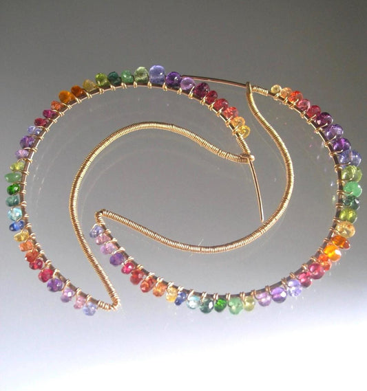 Crescent Rainbow Gemstone Earrings in 14k Gold Fill