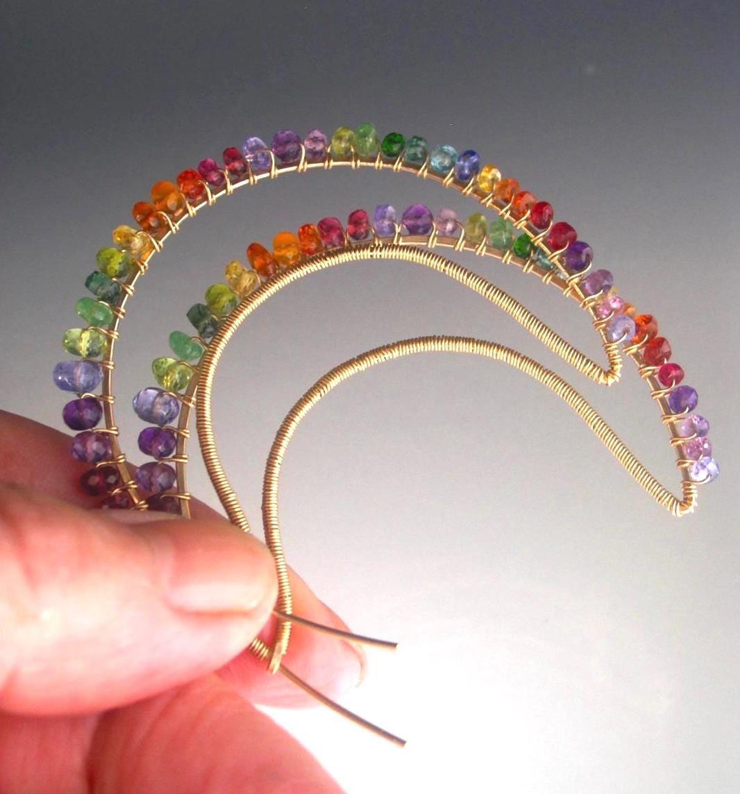 Crescent Rainbow Gemstone Earrings in 14k Gold Fill