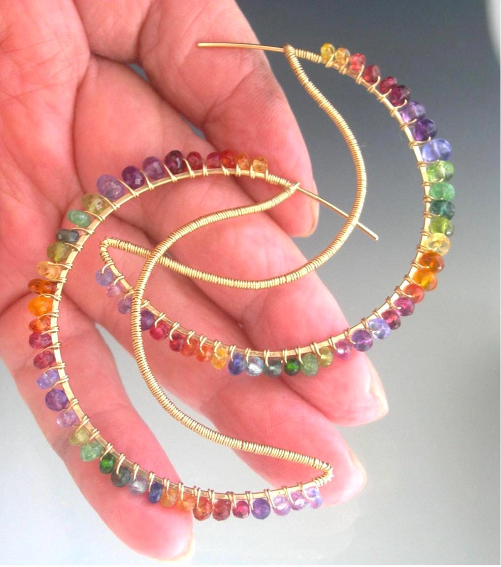 Crescent Rainbow Gemstone Earrings in 14k Gold Fill