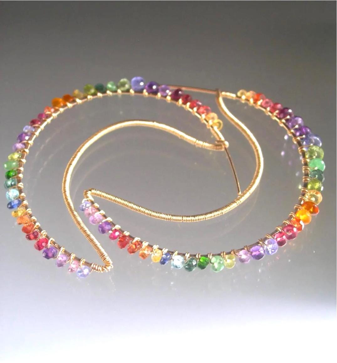 Crescent Rainbow Gemstone Earrings in 14k Gold Fill