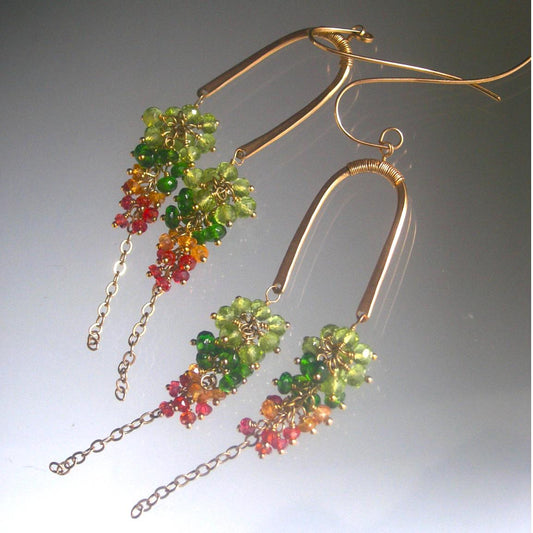 Peridot Sapphire Gemstone Tassel 14k Gold Filled Earrings