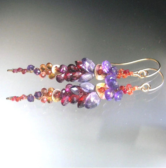 Twilight Gemstone Encrusted Linear Earrings in 14 Gold Fill