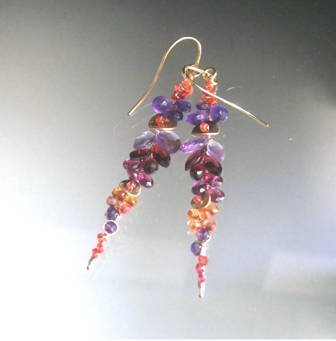 Twilight Gemstone Encrusted Linear Earrings in 14 Gold Fill