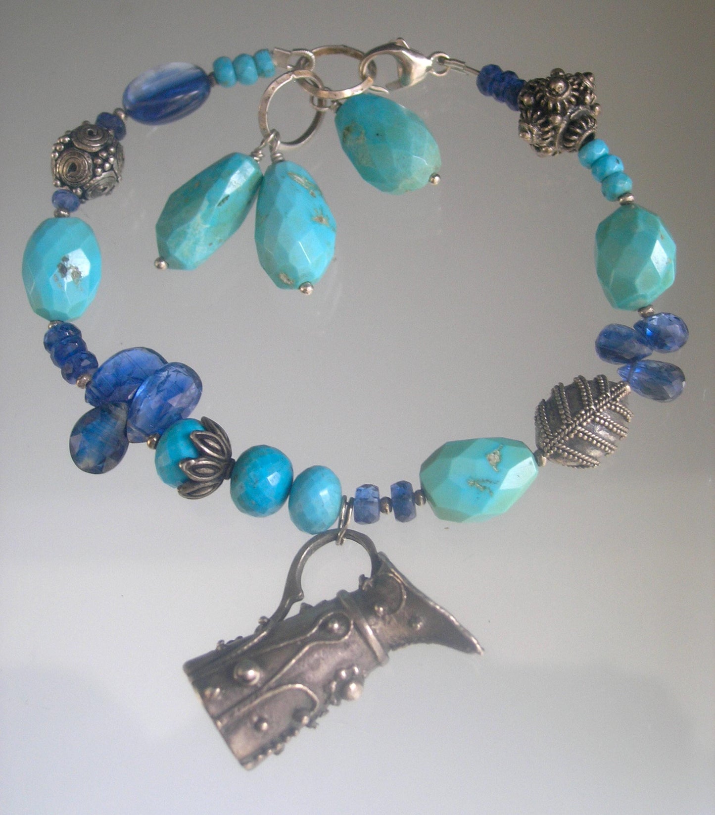 Turquoise Kyanite Bracelet w/ Vintage Sterling Pitcher Vase