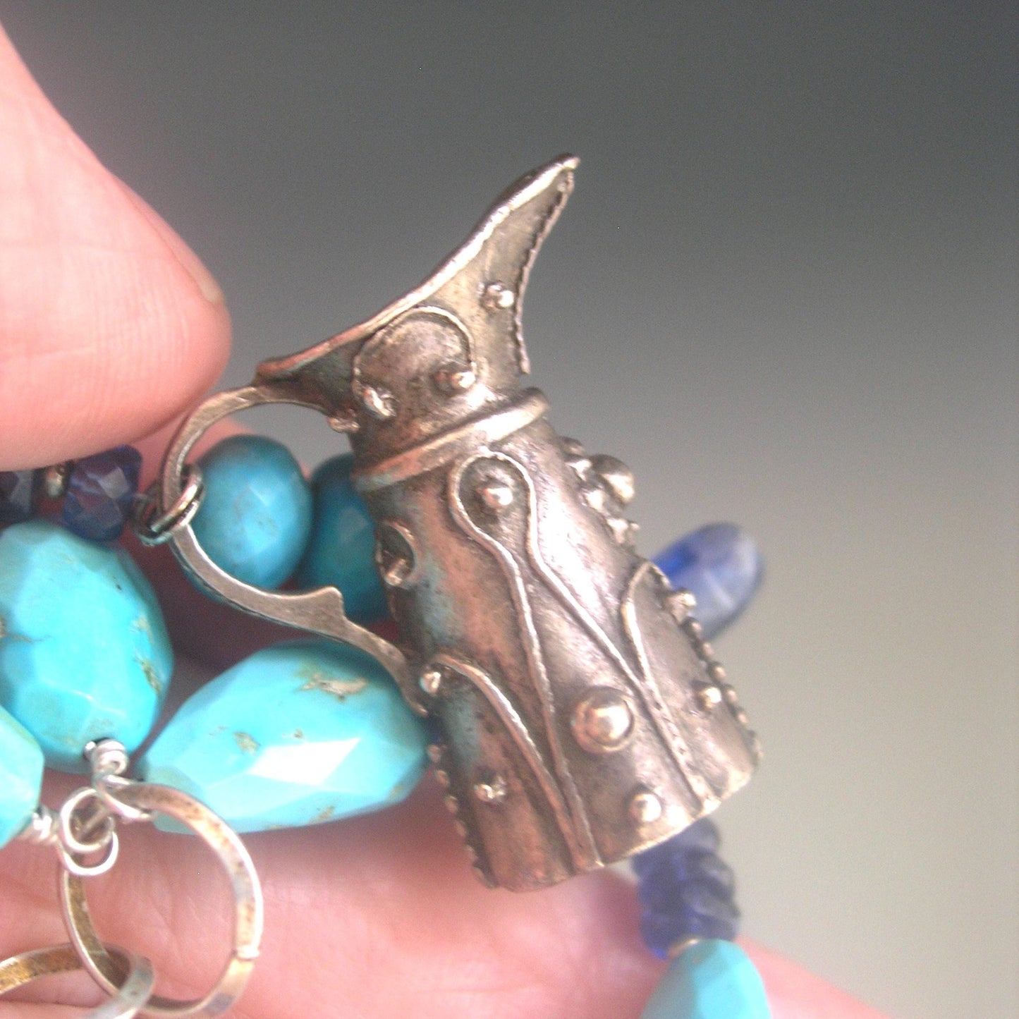 Turquoise Kyanite Bracelet w/ Vintage Sterling Pitcher Vase