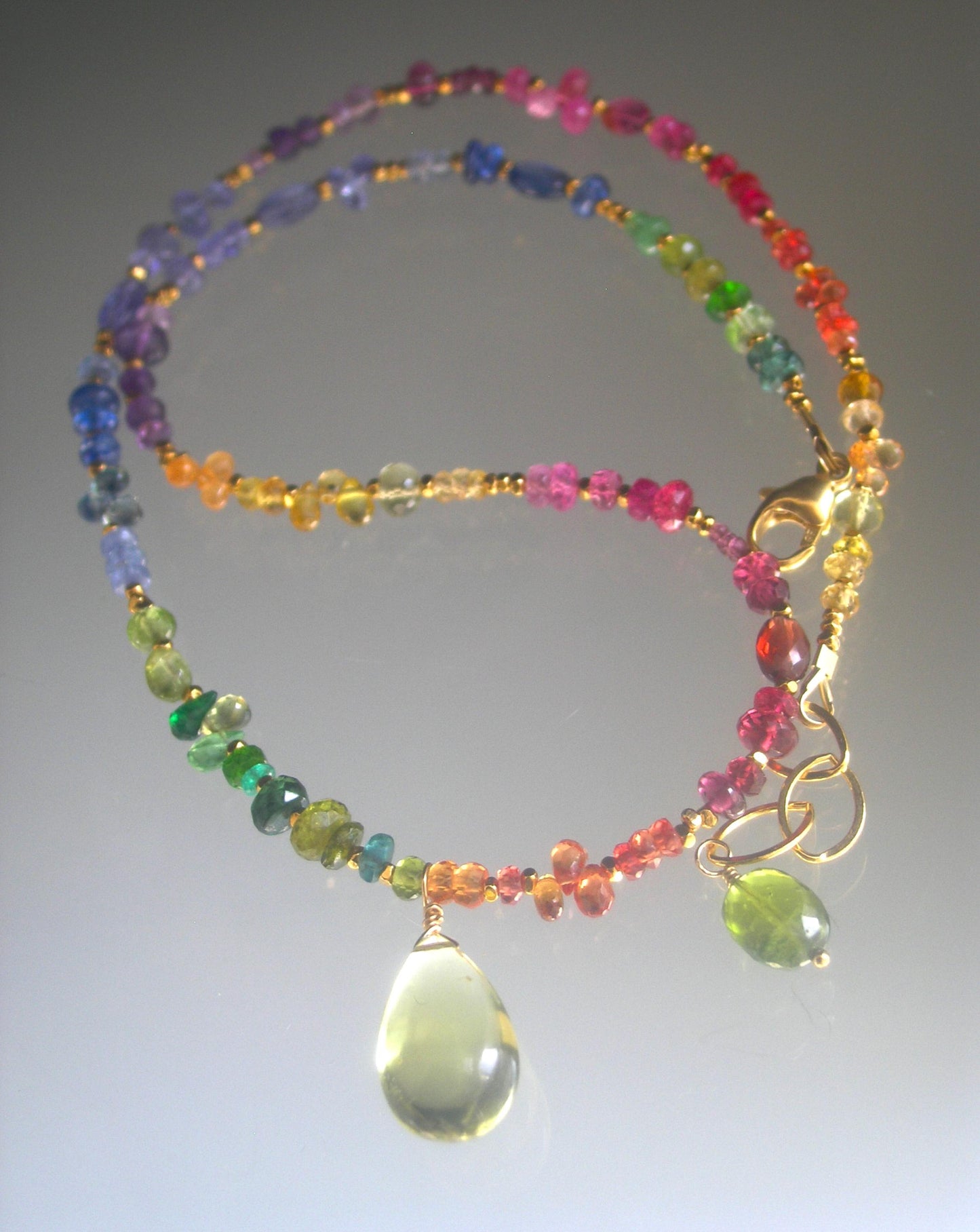 Colorful Multi Gemstone Necklace w/ Lemon Quartz Pendant