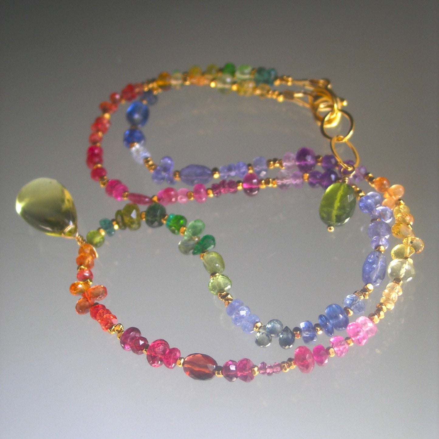 Colorful Multi Gemstone Necklace w/ Lemon Quartz Pendant