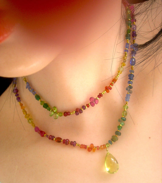 Colorful Multi Gemstone Necklace w/ Lemon Quartz Pendant