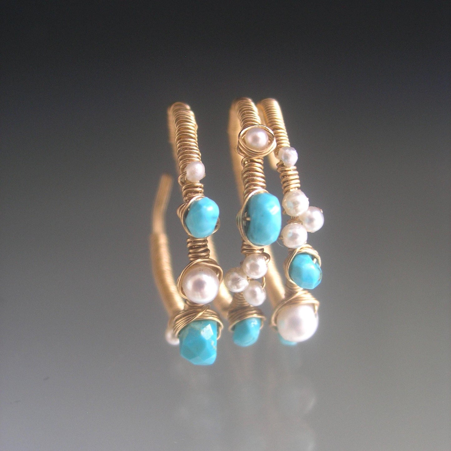 Turquoise Pearl 14k Gold Filled Wraparound Ring 7 1/2”