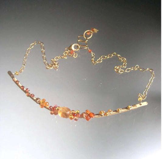 Spessartite 14k Gold Filled Bar Necklace w/ Golden Sapphires