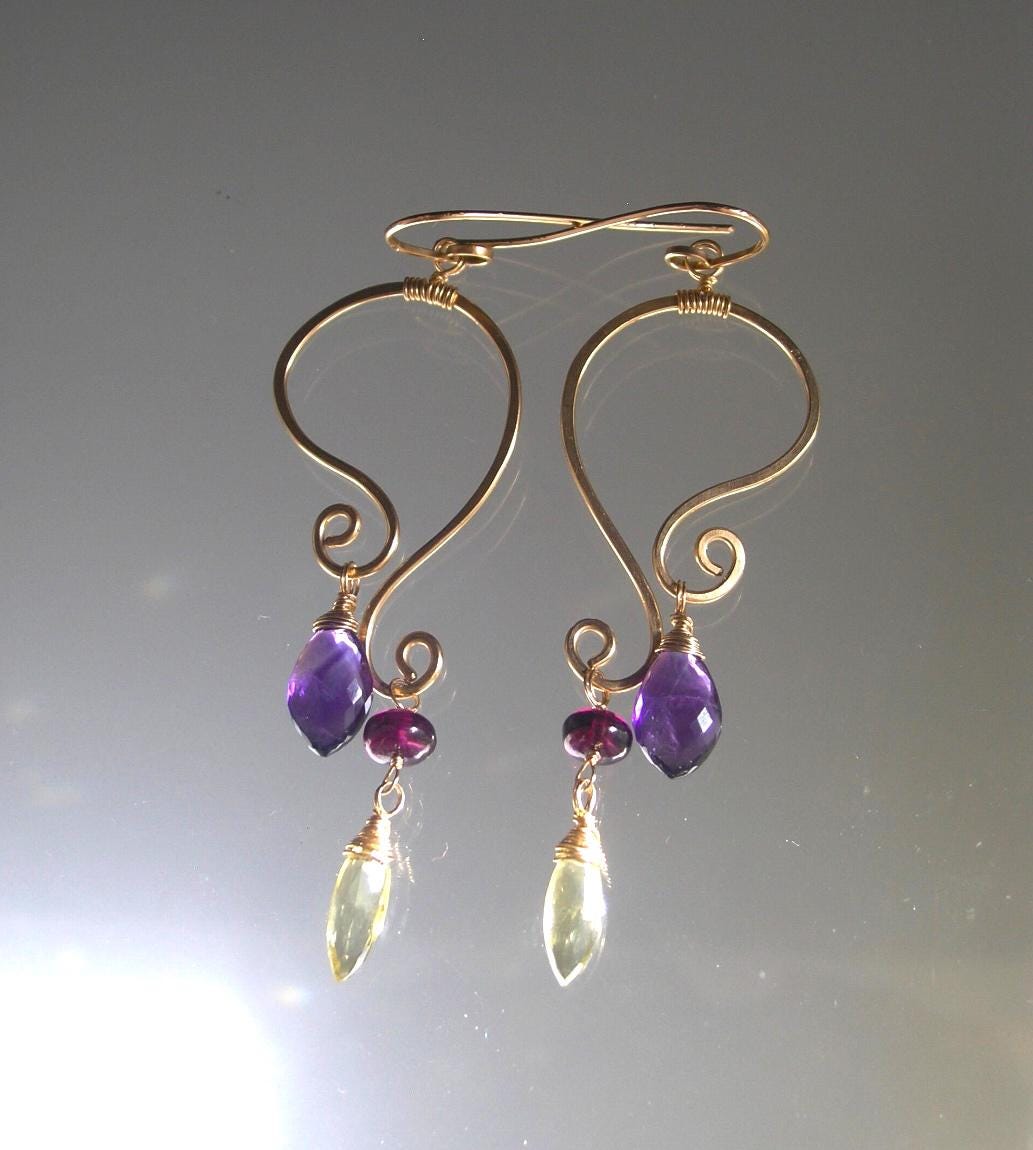 Sculptural Paisley Mobile Gemstone 14k Gold Filled Earrings