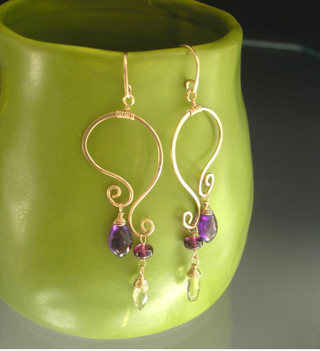 Sculptural Paisley Mobile Gemstone 14k Gold Filled Earrings